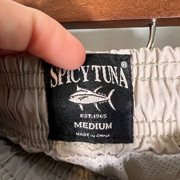 Spicy Tuna Mens Swim Trunks Shorts Elastic Drawstring Waist‎ Taupe Size Medium - Picture 8 of 10